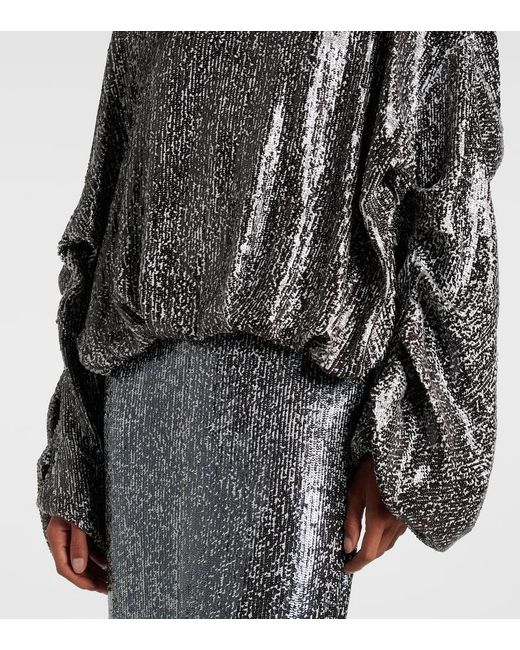 Dries Van Noten Black Sequined Gathered Blouse