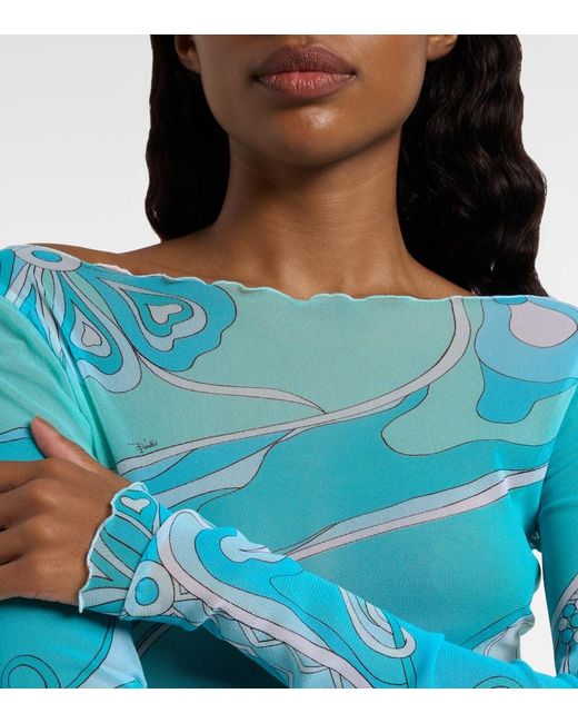 Emilio Pucci Blue Orchidee Sheer Top