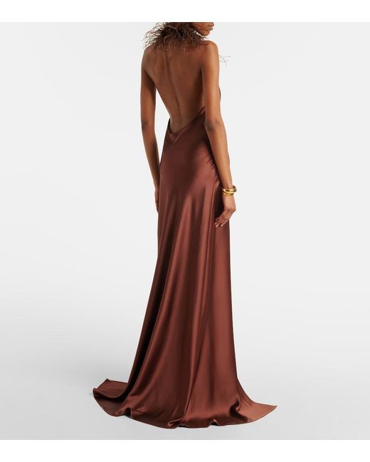 The New Arrivals Ilkyaz Ozel Purple Jazzy Embellished Feather-Trimmed Gown