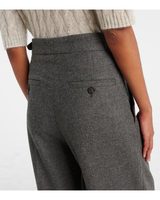 Brunello Cucinelli Gray Pleated Wool And Cashmere Wide-Leg Pants