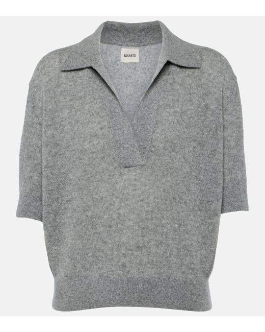 Khaite Gray Shrunken Jo Cashmere-blend Polo Sweater