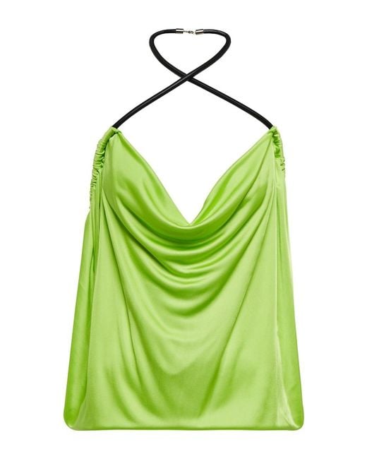 The Attico Green Pauline Leather-Trimmed Top