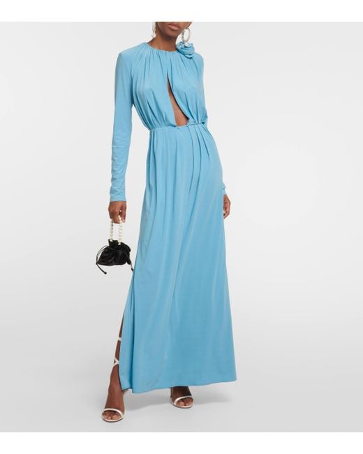 Magda Butrym Blue Floral-brooch Maxi Dress