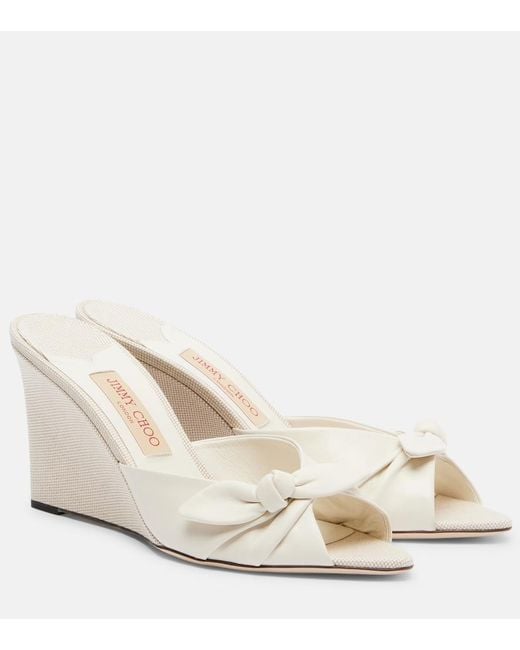 Jimmy Choo Natural Livi Leather-Trimmed Canvas Wedge Mules