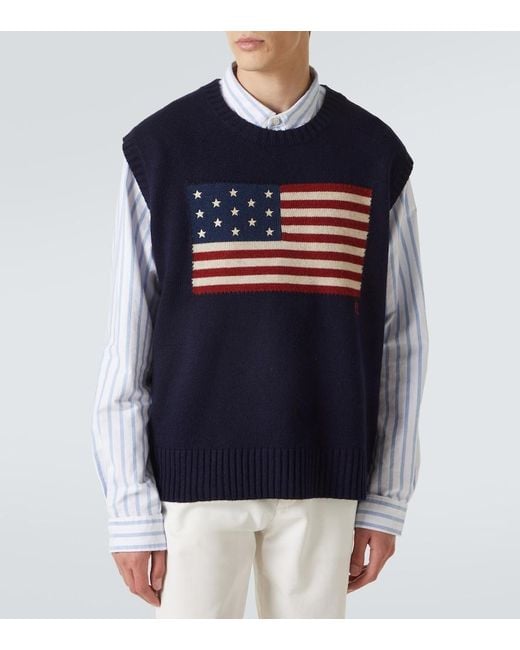 Polo Ralph Lauren Blue Wool And Cotton Sweater Vest for men