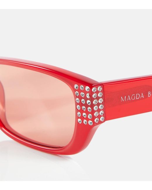 Magda Butrym Pink X Linda Farrow Embellished Rectangular Sunglasses