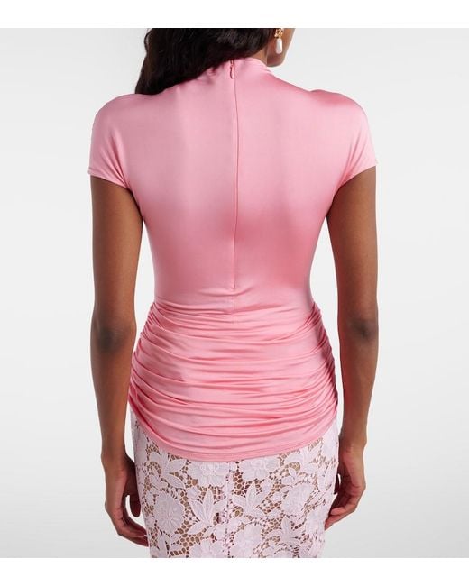 Self-Portrait Pink Ruched Jersey Top
