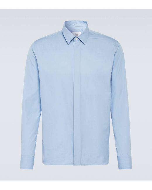 AMI Blue Cotton Poplin Shirt for men