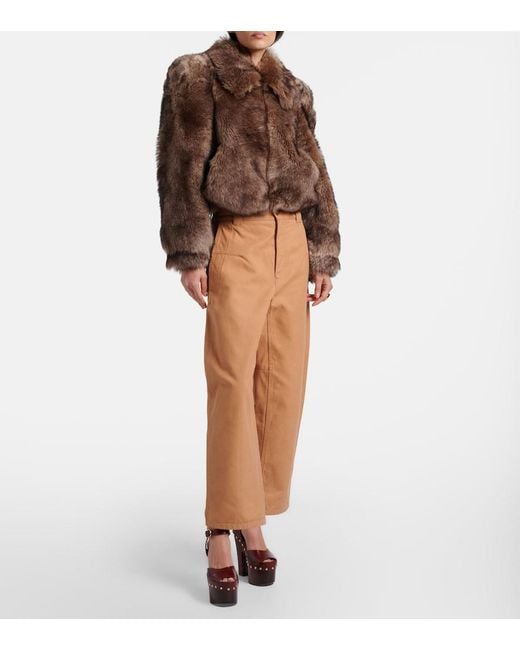 Chloé Brown Cropped Barrel-Leg Pants