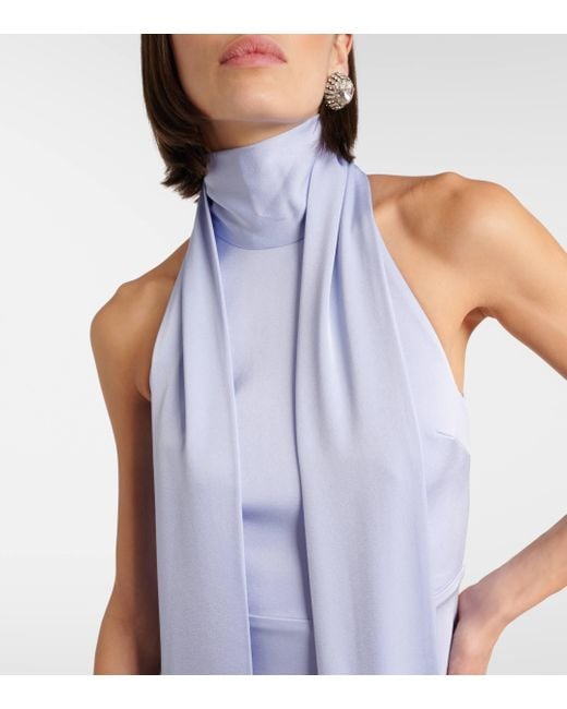 Alex Perry Blue Scarf-Detail Halterneck Satin Gown