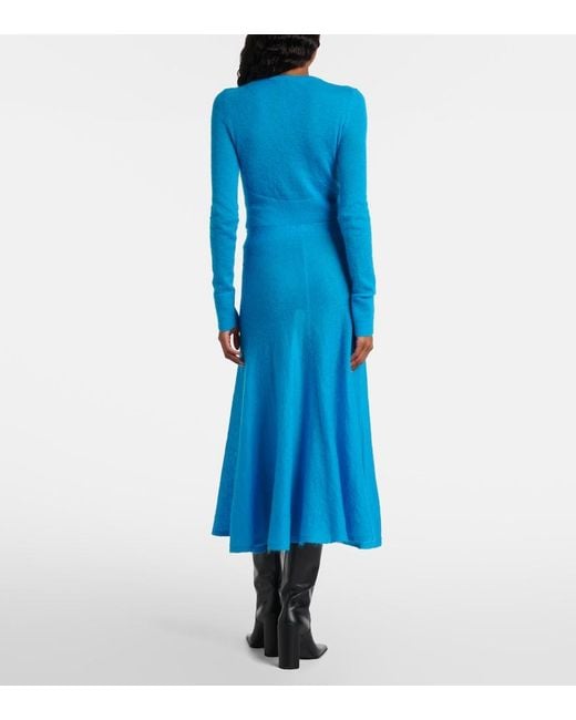 Alaïa Blue Pleated Mohair-Blend Midi Skirt