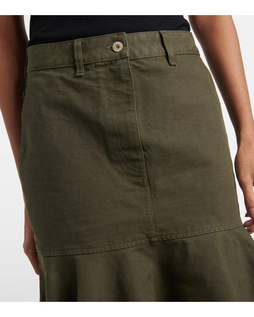 Loewe Green Cotton Twill Midi Skirt