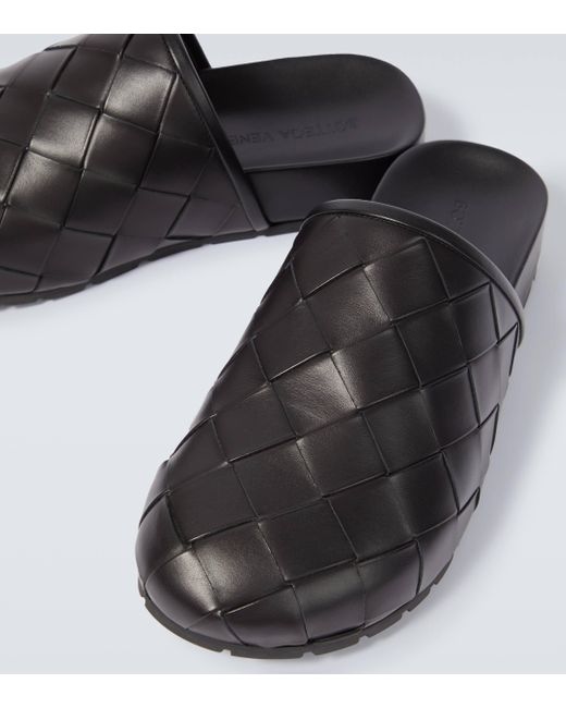 Bottega Veneta Black Intrecciato Leather Mules for men