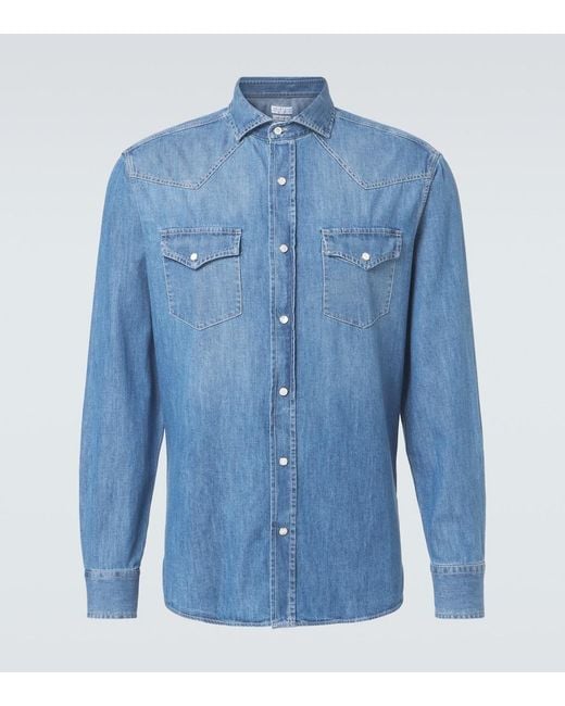 Brunello Cucinelli Blue Denim Shirt for men