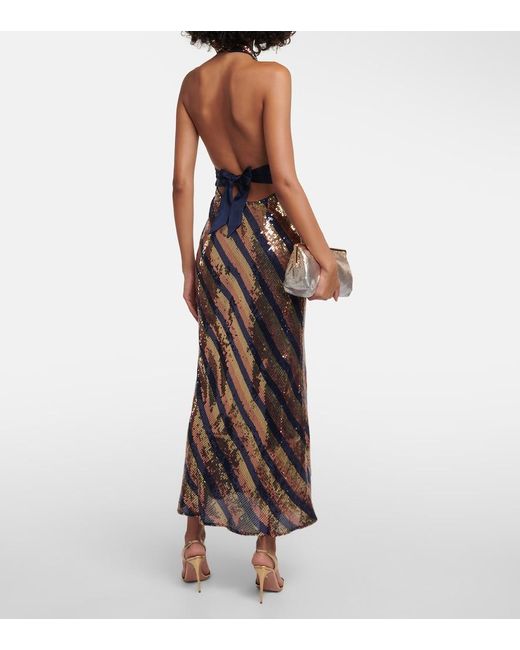 Rixo Multicolor Sequined Halterneck Open-Back Gown