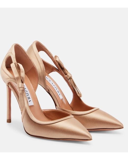 Aquazzura Brown Soave 105 Bow-Detail Satin Pumps