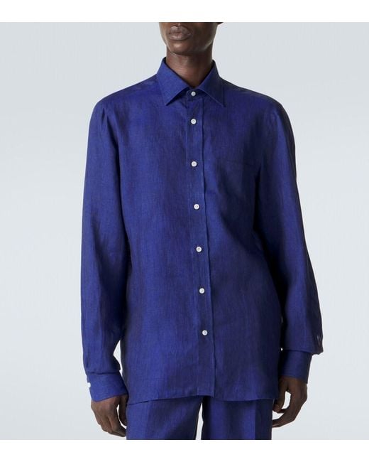 Rubinacci Blue Linen Shirt for men