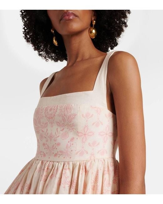 Agua Bendita Natural Hierbabuena Floritura Linen Minidress