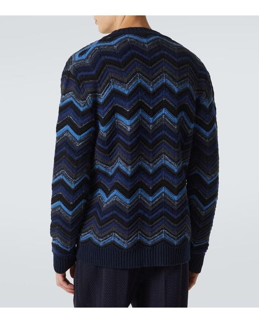 Missoni Blue Zigzag Wool-Blend Cardigan for men