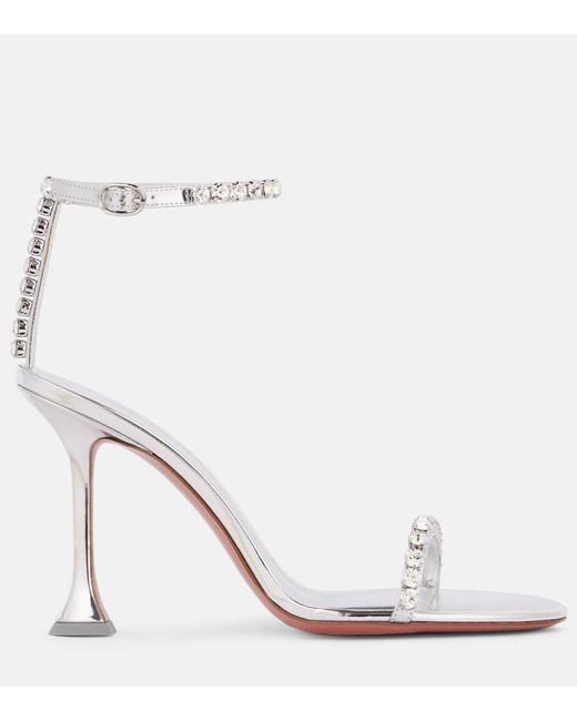 AMINA MUADDI White Gigi 95 Embellished Leather Sandals