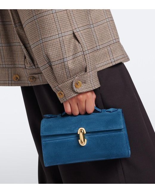 SAVETTE Blue Symmetry Pochette Small Suede Top-Handle Bag