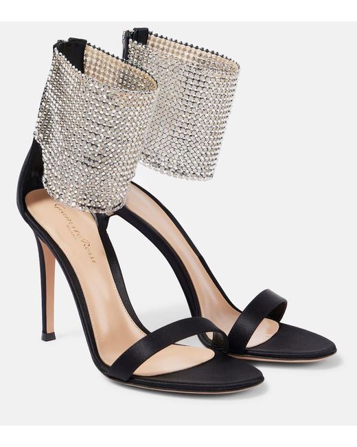 Gianvito Rossi Black Adore 105 Embellished Satin Sandals