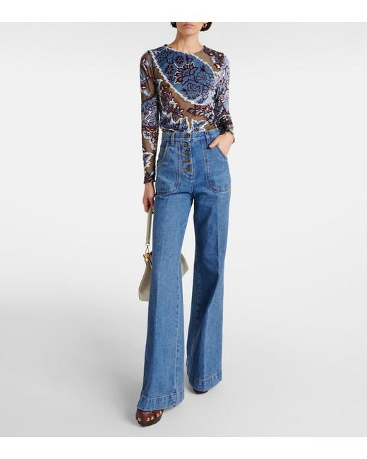 Etro Blue High-Rise Flared Jeans