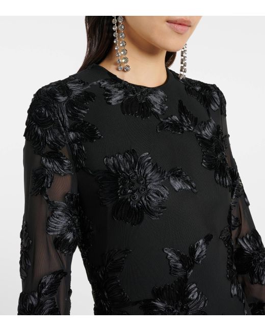 ROTATE BIRGER CHRISTENSEN Black Floral Embroidered Satin Minidress