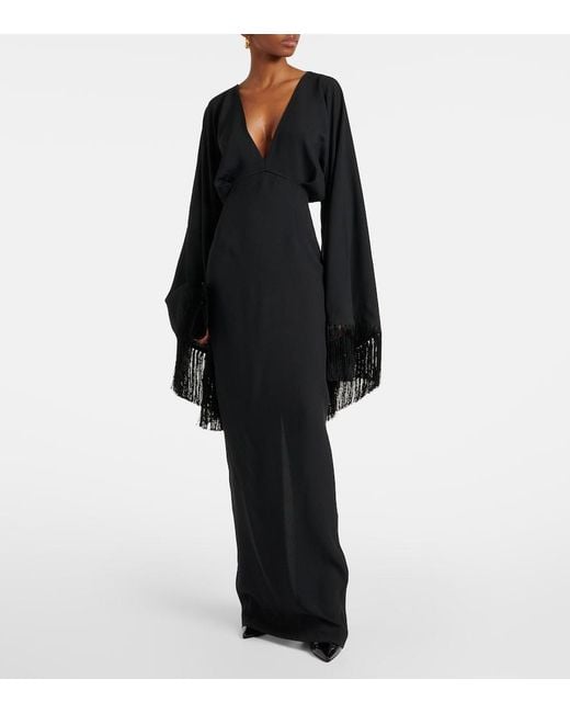 Taller Marmo Black Magnifique Fringed Crepe Gown