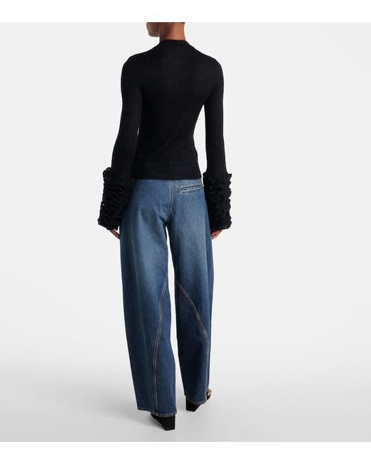 Alaïa Blue Ruffled Sheer Mohair-Blend Top