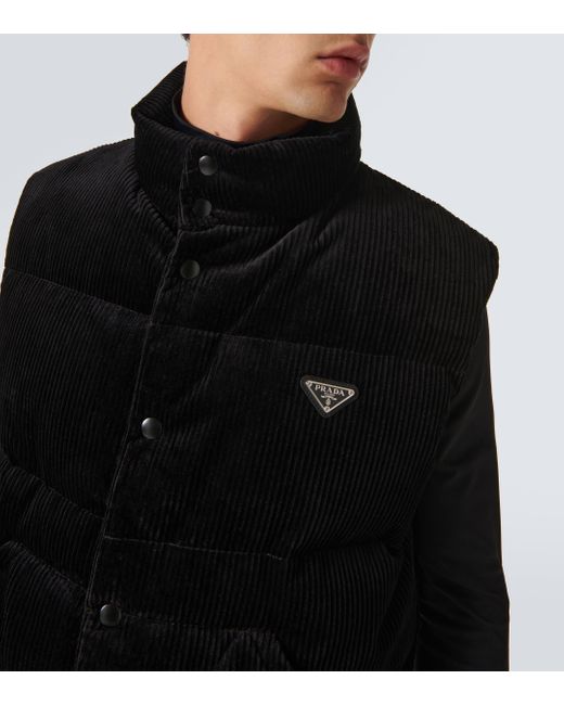 Prada Black Down-filled Cotton Corduroy Vest for men