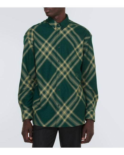 Camisa de lana con Check Burberry de hombre de color Green