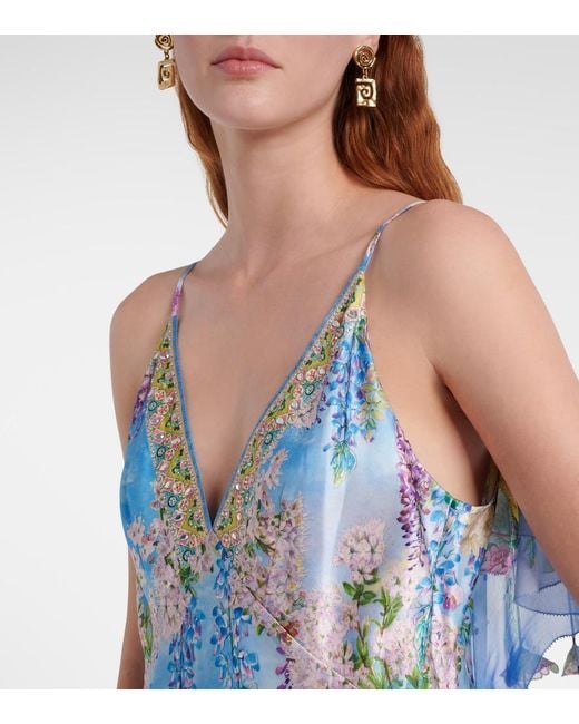 Camilla Blue Printed Silk Slip Dress