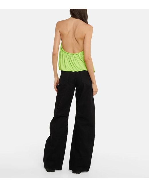The Attico Green Pauline Leather-Trimmed Top