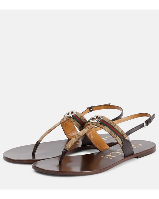 Gucci Brown Leather-trimmed Thong Sandals