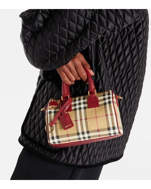 Burberry Red Check Small Leather-Trimmed Canvas Tote Bag