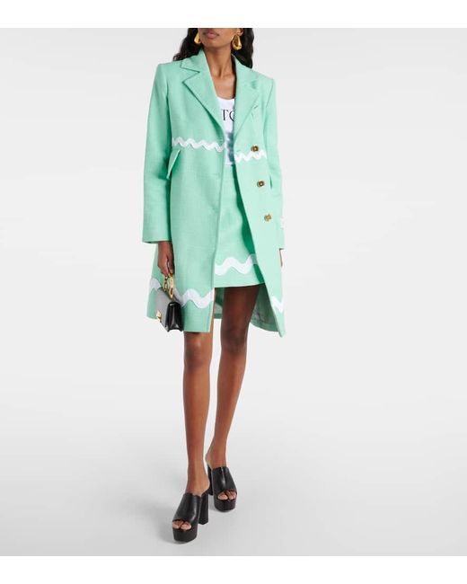 Patou Green Single-breasted Cotton-blend Tweed Coat