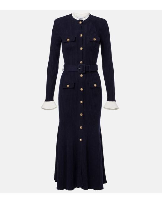 Self-Portrait Blue Ribbed-Knit Midi Dress