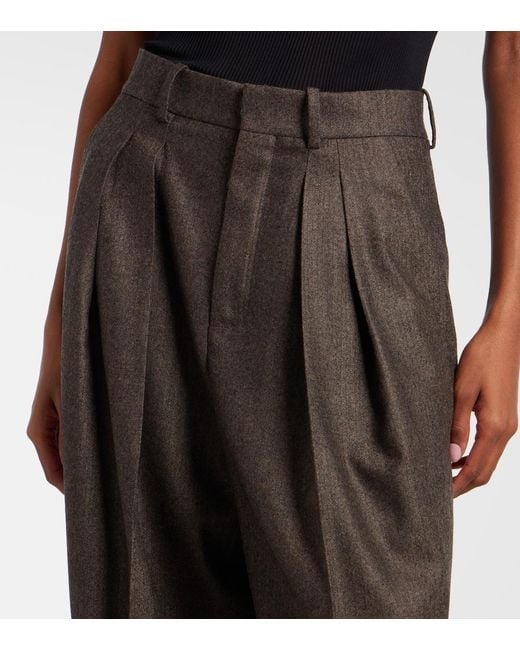 Saint Laurent Black Herringbone Wool Wide-Leg Pants