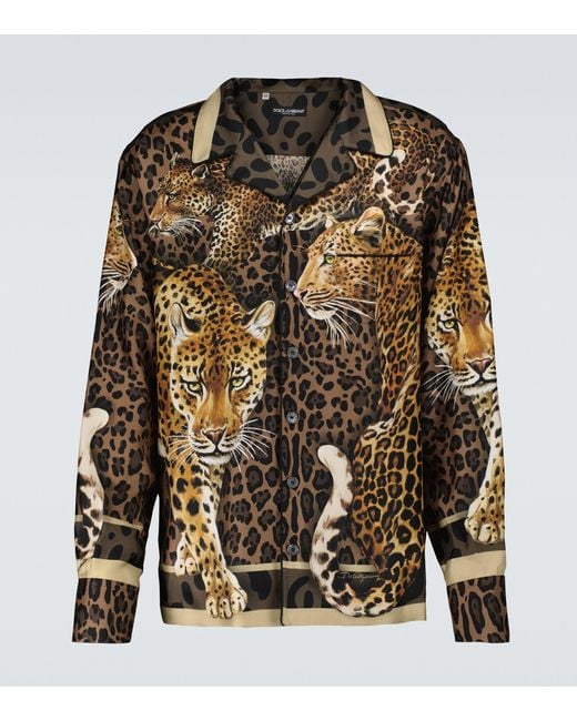 Dolce & Gabbana Brown Leopard Printed Pajama Shirt for men