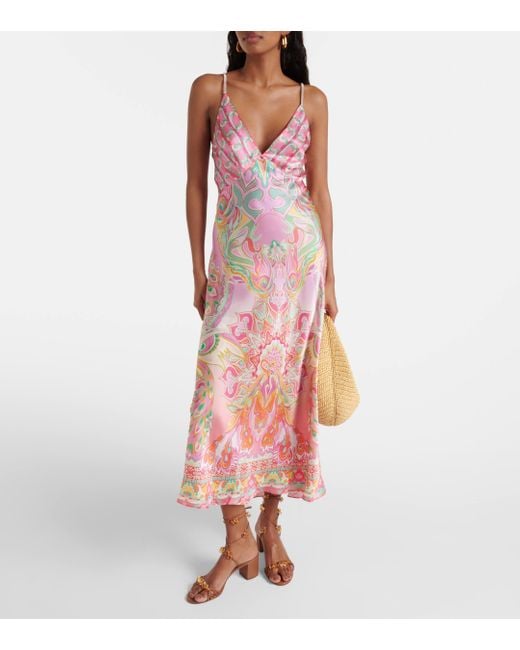Camilla Pink Printed Silk Slip Dress