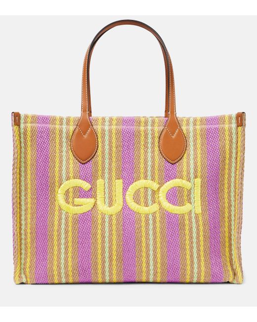 Gucci Pink Striped Leather-trimmed Tote Bag
