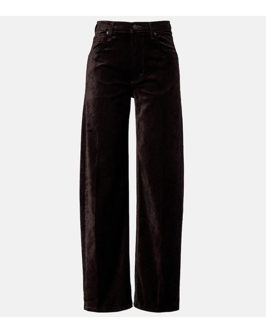 Citizens of Humanity Black Ayla Cotton-Blend Velvet Straight Pants