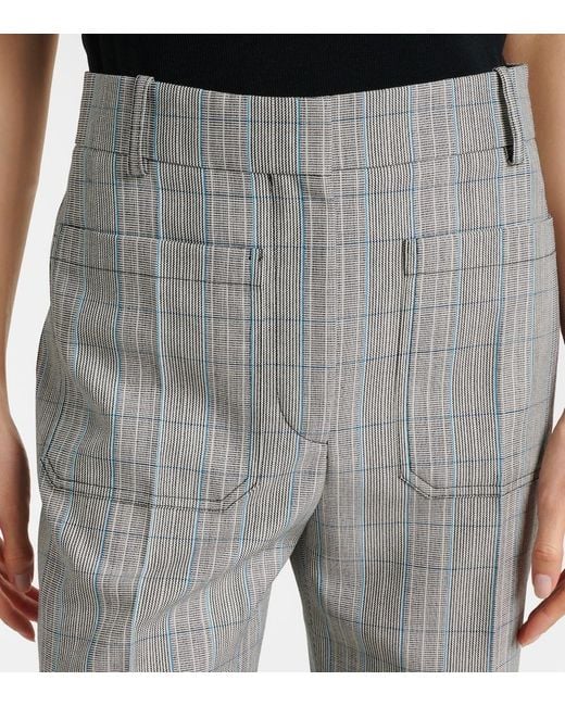 Victoria Beckham Gray Checked Virgin Wool Flared Pants