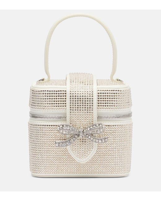Self-Portrait White Schultertasche Aus Satin Mit Kristallen