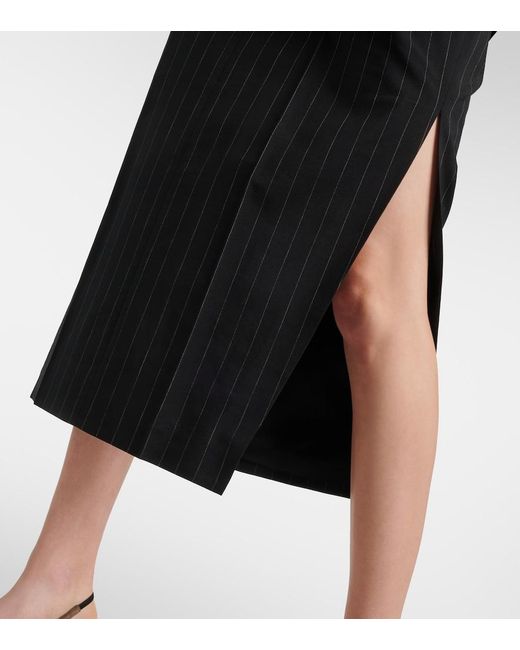 Brunello Cucinelli Black Pinstripe Wool And Cotton Midi Skirt
