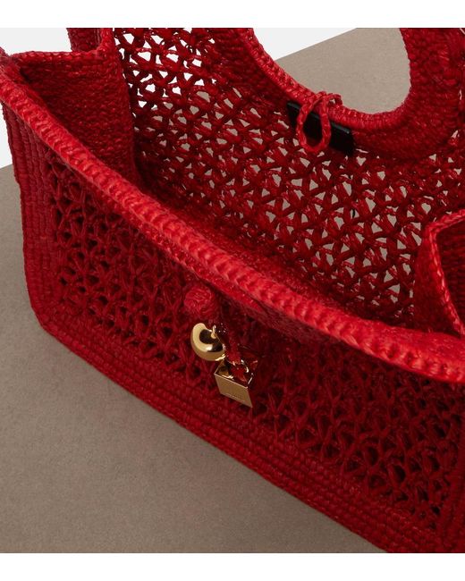 Jacquemus Red Spiaggia Small Raffia Top-Handle Bag