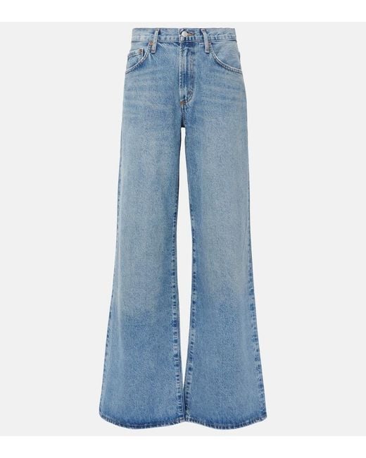 Agolde Blue Low-Rise Wide-Leg Jeans Clara