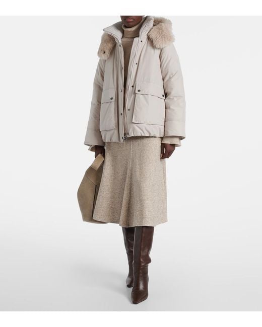 Brunello Cucinelli Natural Shearling-Trimmed Taffeta Down Jacket