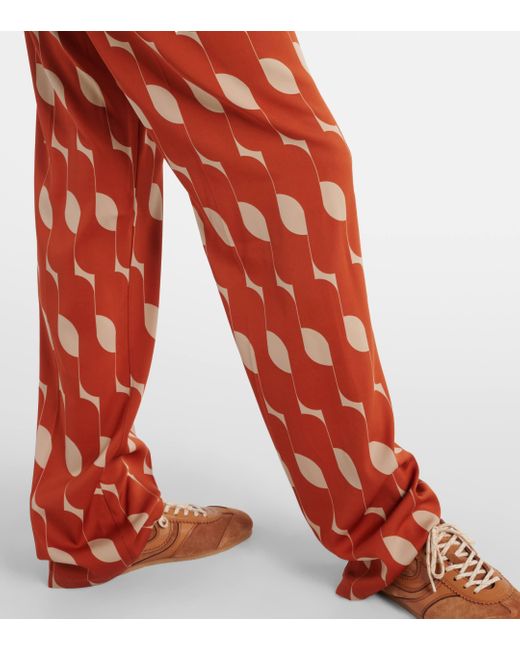 Dries Van Noten Red Printed Silk-blend Straight Pants